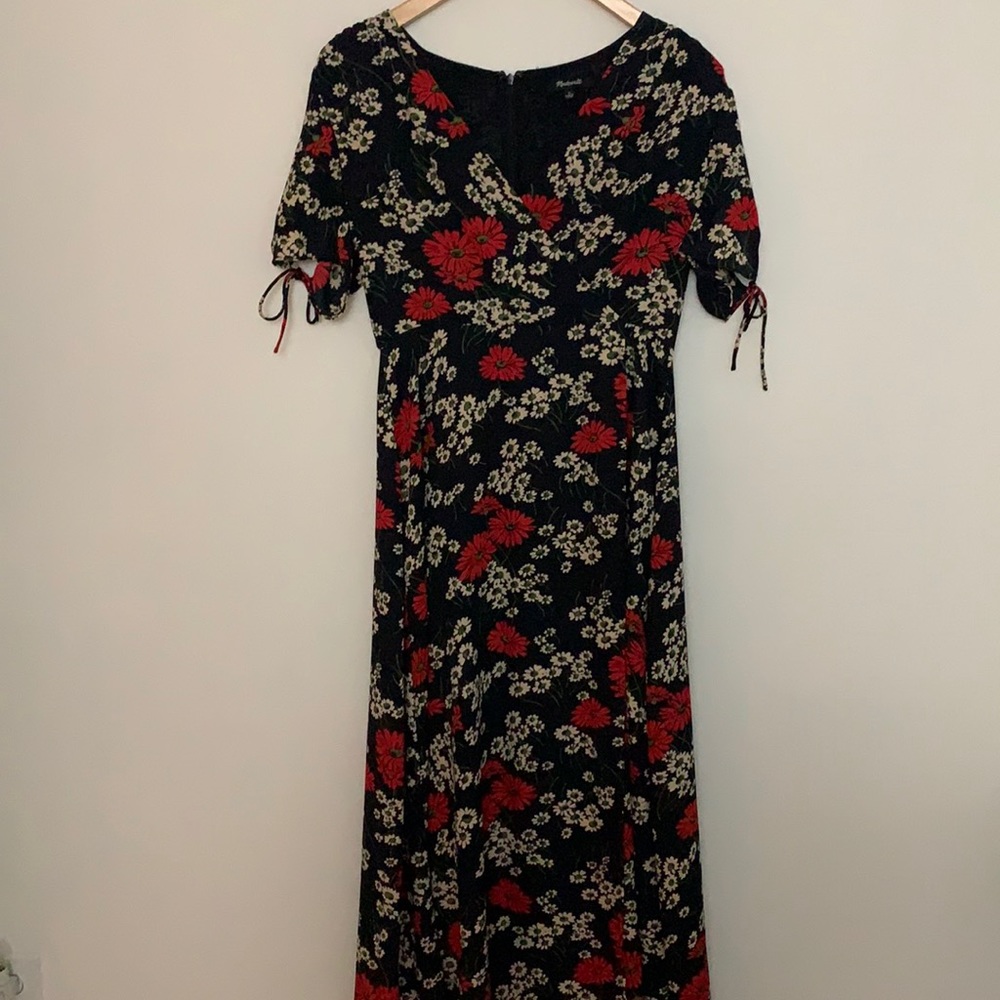 Madewell Daisy Print Tie-Sleeve Midi Dress
